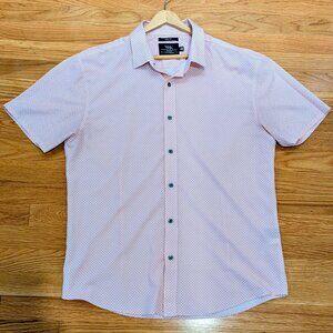 WRK Mens XL button-down short sleeve shirt - pink / white - recycled polyester